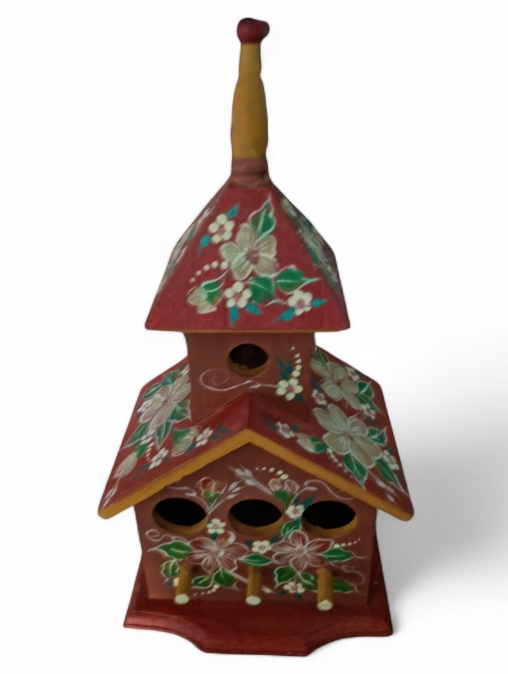 Handpainted Wooden birdhouse, Approximately 12.5" Tall, Excellent Condition